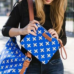 Blue & Gold Crosses Clutch Waterproof Lining NWT